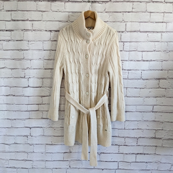 COLUMBIA Knit Long Cozy Mock Neck Button Down Cardigan Sweater Jacket - Picture 1 of 14